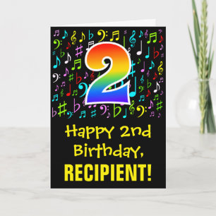2nd Birthday: Colourful Music Symbols + Rainbow 2 Card