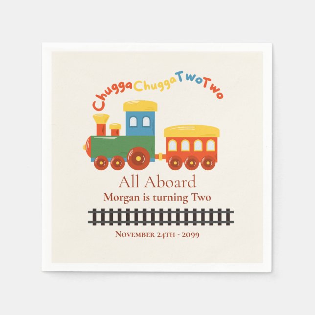 2nd Birthday Colourful Train Chugga Choo Two Napkin (Front)