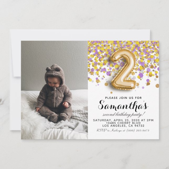 2nd Birthday Confetti Portrait Invitation (Front)