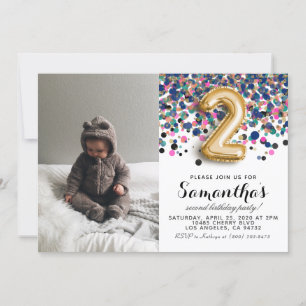 2nd Birthday Confetti Portrait Invitation