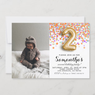 2nd Birthday Confetti Portrait Invitation