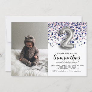 2nd Birthday Confetti Portrait Invitation