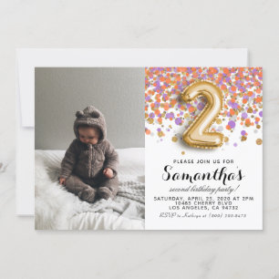 2nd Birthday Confetti Portrait Invitation
