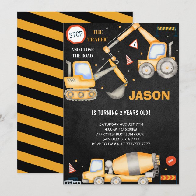2nd Birthday Construction Boy Invitation (Front/Back)