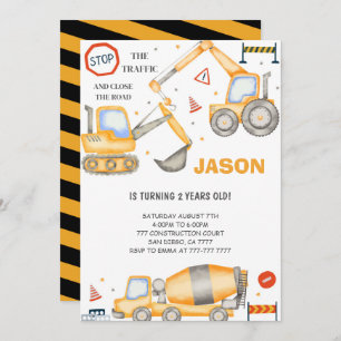 2nd Birthday Construction Boy Invitation