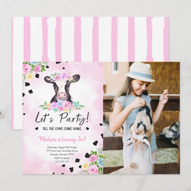 2nd Birthday Cow Photo Invitation (Front/Back)
