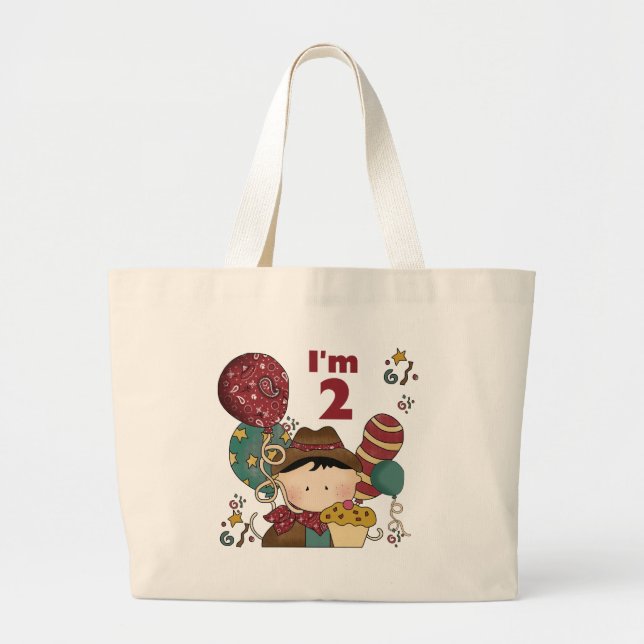 2nd Birthday Cowboy T-shirts and Gifts Large Tote Bag (Front)