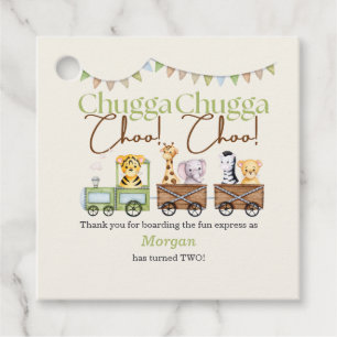 2nd Birthday Cute Chugga Watercolor Animal Train Favour Tags