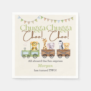2nd Birthday Cute Chugga Watercolor Animal Train Napkin