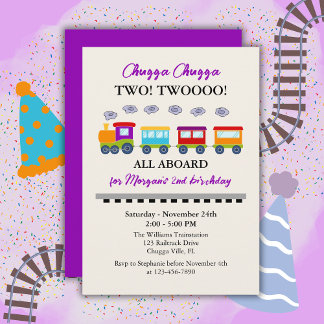 2nd Birthday Cute Colourful Train Invitation