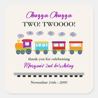 2nd Birthday Cute Colourful Train Square Sticker