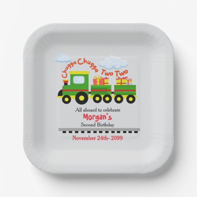 2nd Birthday Cute Colourful Train With Presents Paper Plate (Front)