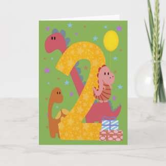 2nd Birthday Cute Dinosaurs Card