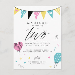 2ND BIRTHDAY   Cute Doodle Birthday Party Postcard