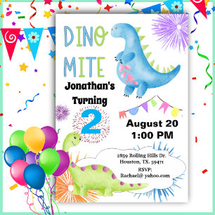2nd Birthday Dino Mite Dinosaur Boy  Invitation