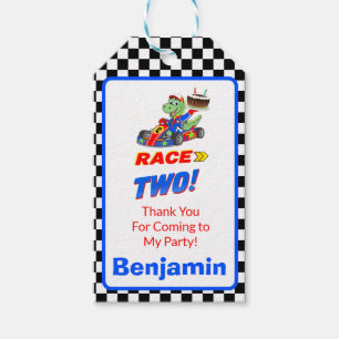 2nd Birthday Dinosaur Race Car Ready Set Gift Tag