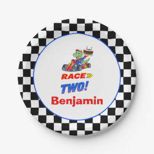 2nd Birthday Dinosaur Race Car Ready Set Paper Plate