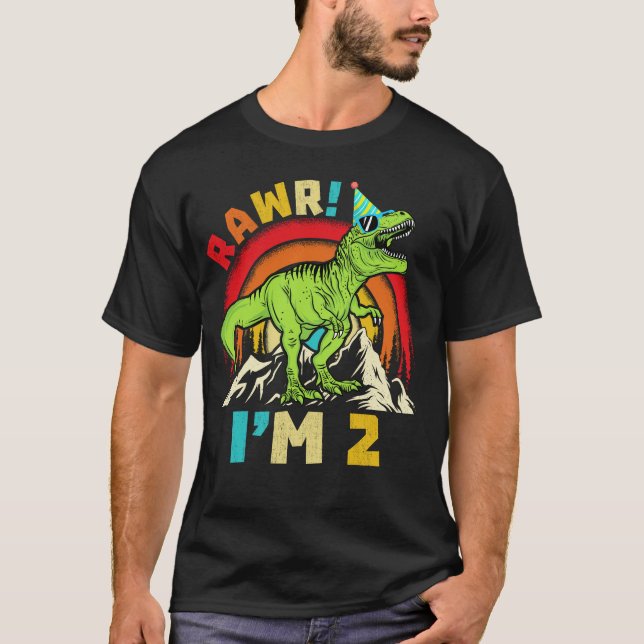  2nd Birthday Dinosaur T Rex Rawr I'm 2 For Boys T-Shirt (Front)