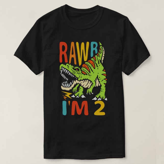  2nd Birthday Dinosaur T Rex Rawr I'm 2 For Boys  T-Shirt (Design Front)