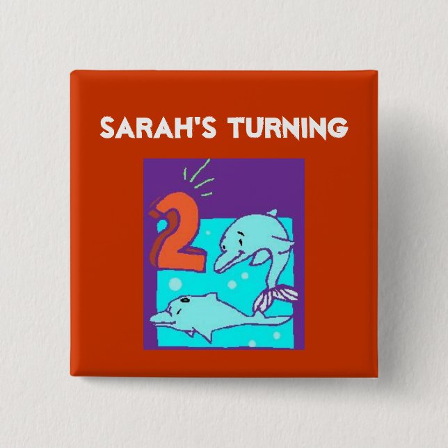 2nd Birthday Dolphins 15 Cm Square Badge (Front)