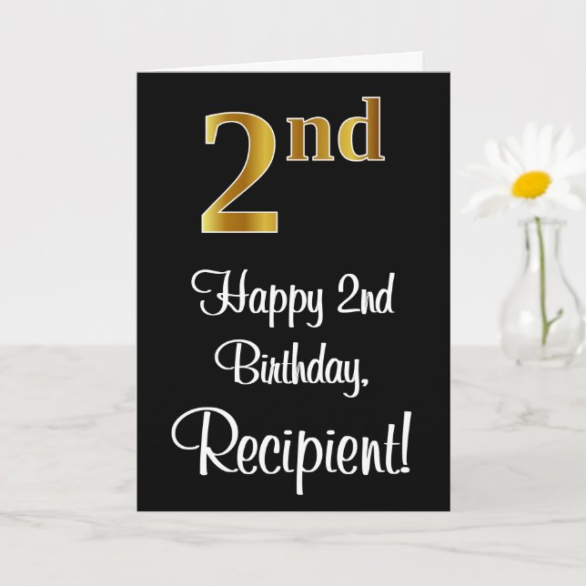 2nd Birthday ~ Elegant Luxurious Faux Gold Look # Card (Small Plant)