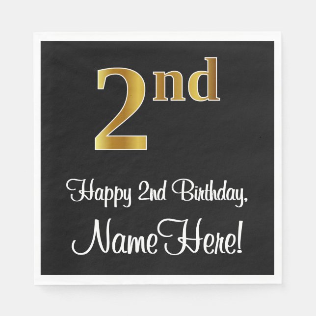 2nd Birthday ~ Elegant Luxurious Faux Gold Look # Napkin (Front)