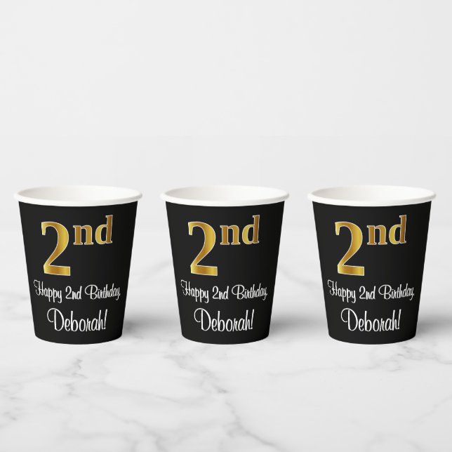 2nd Birthday - Elegant Luxurious Faux Gold Look # Paper Cups (Multi)
