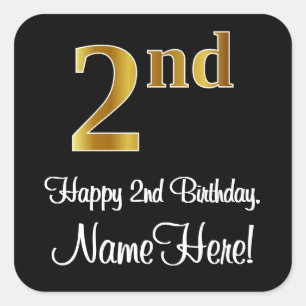 2nd Birthday – Elegant Luxurious Faux Gold Look # Square Sticker