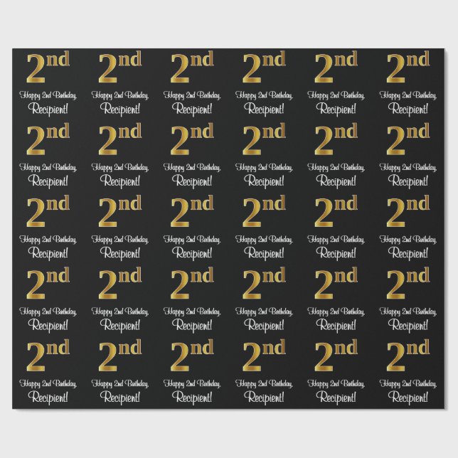 2nd Birthday: Elegant Luxurious Faux Gold Look # Wrapping Paper (Flat)