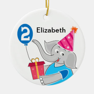 2nd Birthday Elephant Ceramic Tree Decoration
