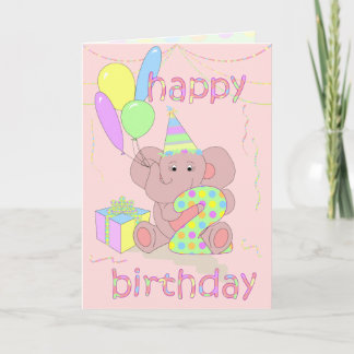 2nd Birthday Elephant for Girls Card