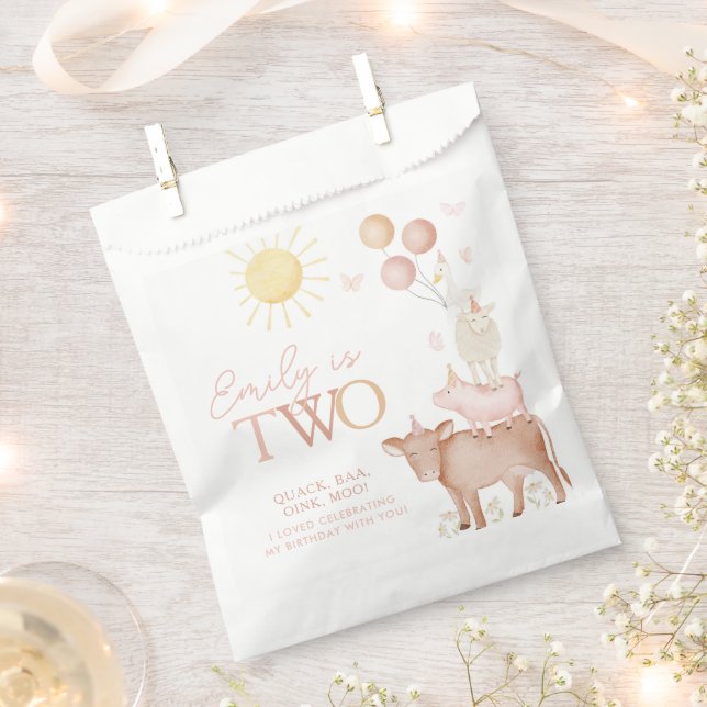2nd Birthday Farm Animals Barnyard Party Girls Favour Bags (Clipped)