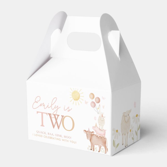 2nd Birthday Farm Animals Barnyard Party Girls Favour Box (Front Side)