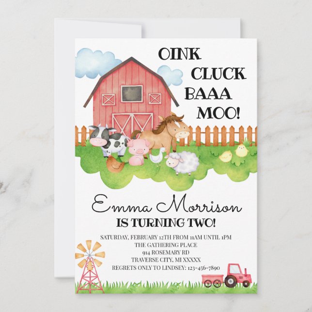 2ND Birthday Farm Animals Birthday Party Invitation (Front)