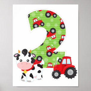 2nd Birthday Farm Animals Number 2 Years Old Party Poster
