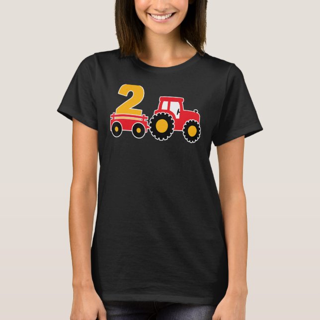 2nd Birthday Farm Tractor Theme Farmer Boy 2 Years T-Shirt (Front)