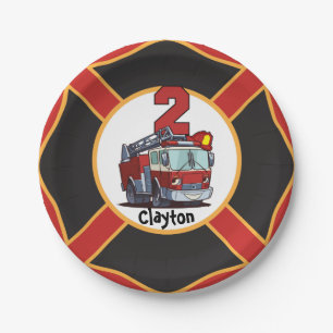2nd Birthday Fire Truck Paper Plate