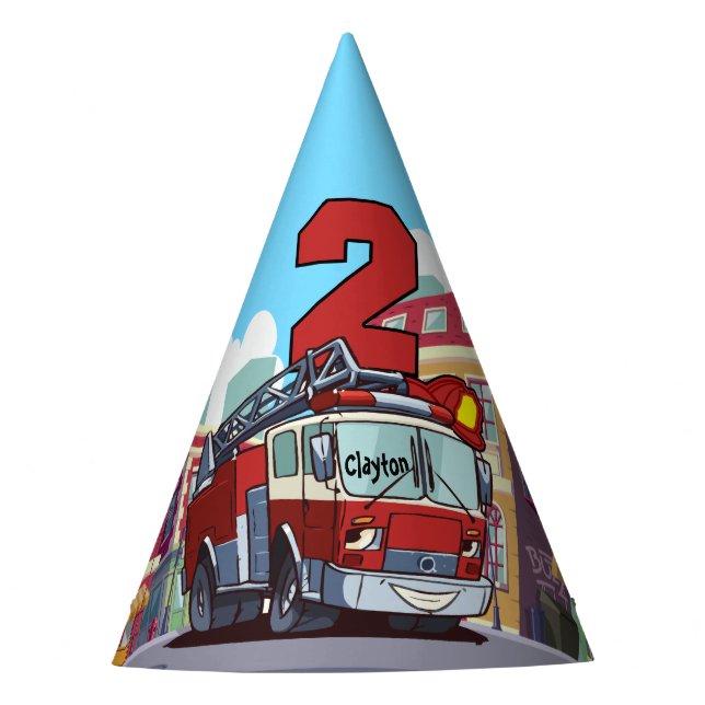 2nd Birthday Fire Truck Party Hat (Front)