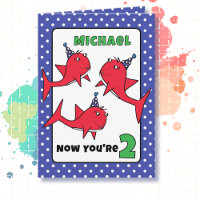 2nd Birthday Fish Cartoon Cute Red Blue Shark