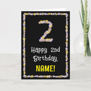 2nd Birthday: Floral Flowers Number, Custom Name Card