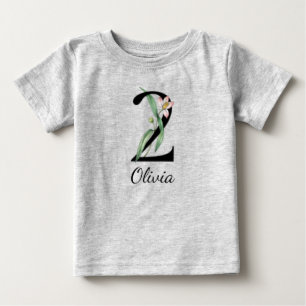 2nd Birthday Floral Personalised Name Baby T-Shirt