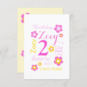 2nd birthday flower graphic yellow pink surprise invitation
