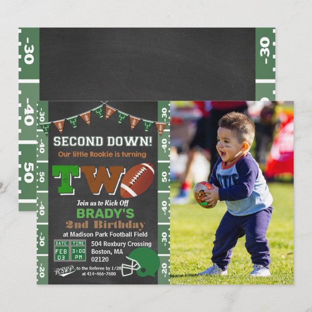 2nd Birthday Football Party Chalkboard Invitation (Front/Back)