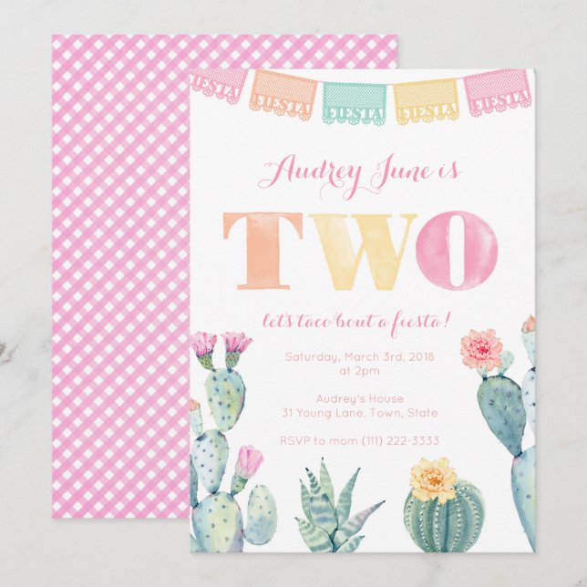2nd Birthday for girl - Let's taco bout a fiesta! Invitation (Front/Back)