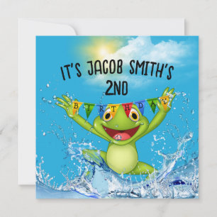 2nd Birthday Frog Jumplng in Water  Invitation
