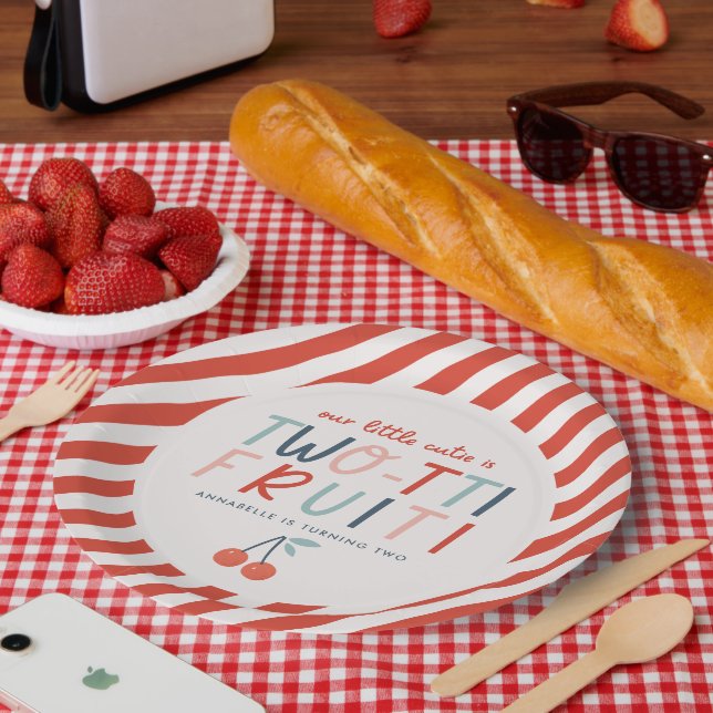 2nd birthday fruit red summer children's party inv paper plate (Picnic)