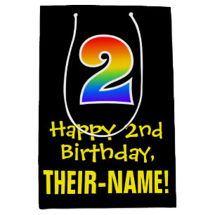 2nd Birthday: Fun, Bold, Colourful, Rainbow "2" Medium Gift Bag