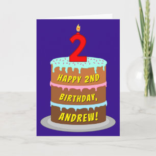 2nd Birthday: Fun Cake and Candle + Custom Name Card