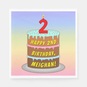 2nd Birthday: Fun Cake and Candle + Custom Name Napkin