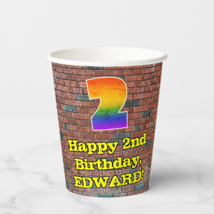 2nd Birthday: Fun Graffiti-Inspired Rainbow 2 Paper Cups